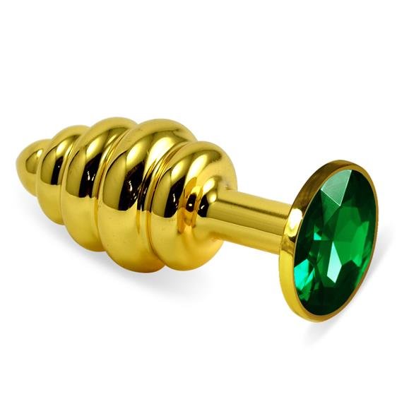 Анальна пробка - Heavy Metal Anal Plug Gold Rosebud Spiral Green