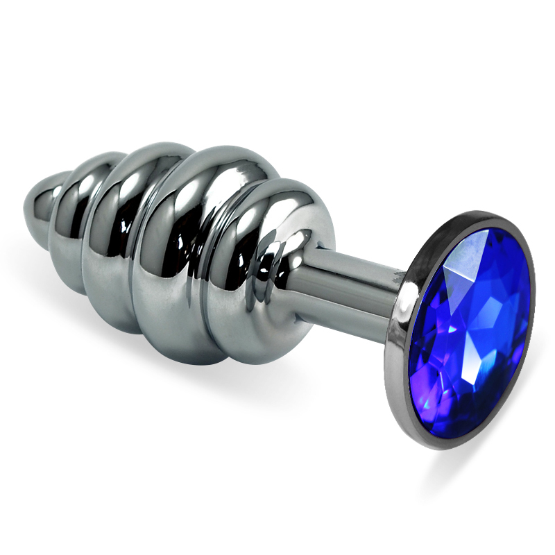 Анальна пробка - Heavy Metal Anal Plug Silver Rosebud Spiral Darkblue