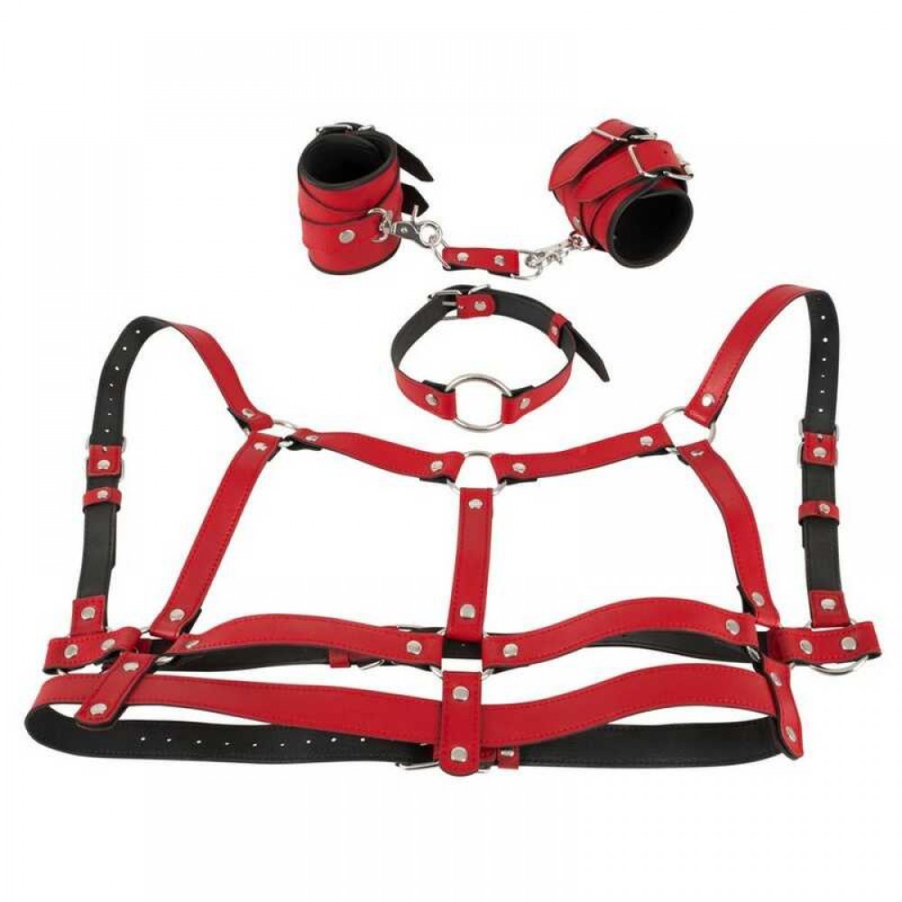 Bad Kitty Harness Set - red - БДСМ набір з 4 предметів, S-L (червоний)