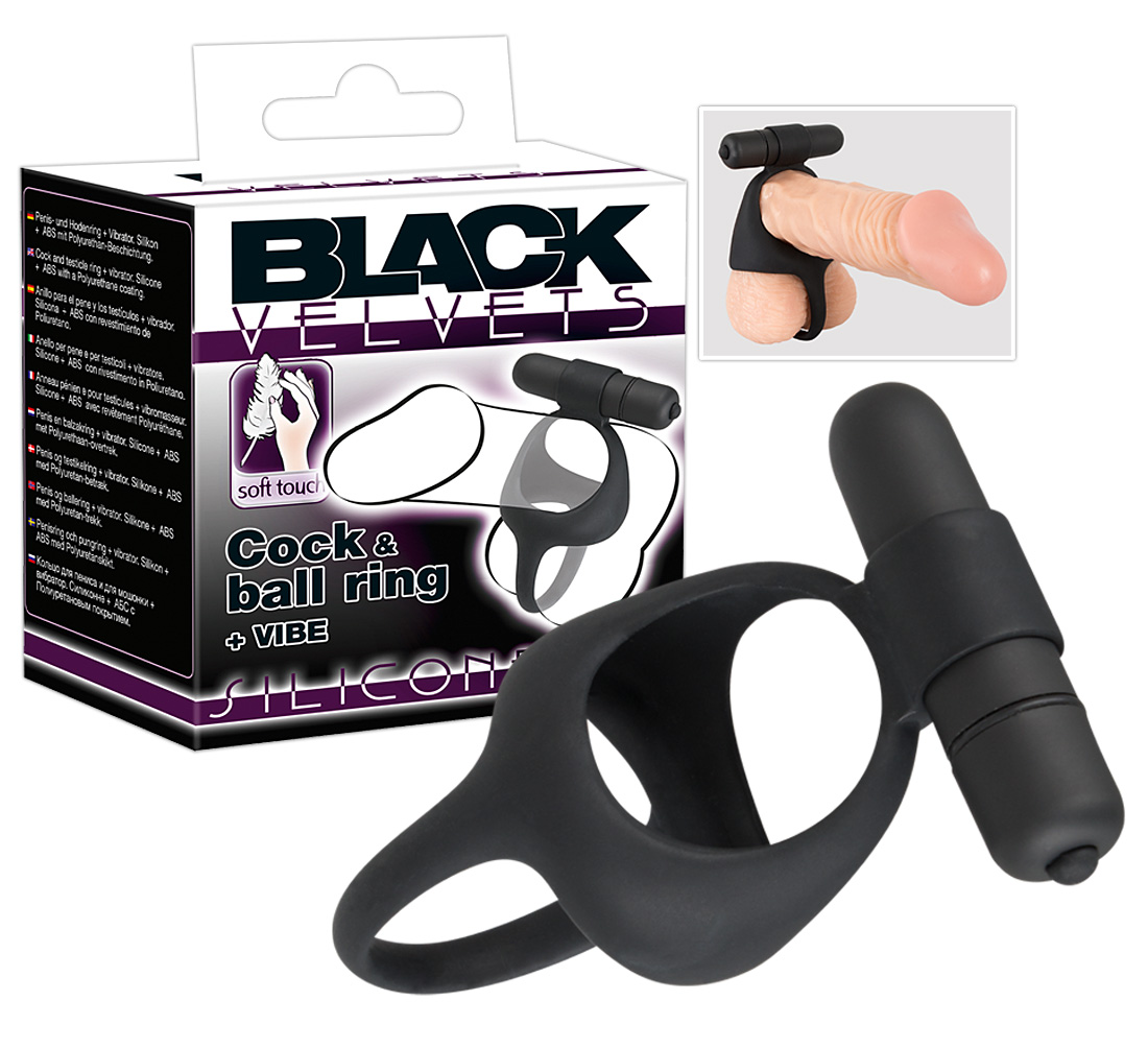 Black Velvets Cock & Ball Ring - double vibrating ring, 7x3.6 cm (black)