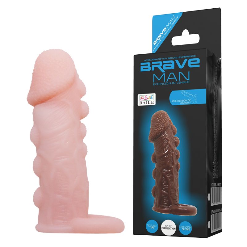 Brave Men Penis Sleeve Flesh - Насадка, що подовжує, на пеніс, 14 см (тілесний)