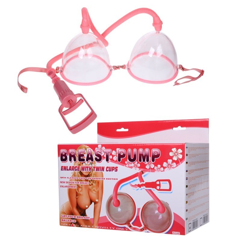 Breast Pump Enlarge With Twin Cups - Ручная вакуумная помпа для груди, 13х11 см (розовый)