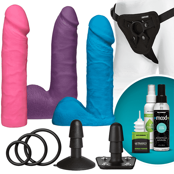 Doc Johnson Dual Density Set Multicolor - Страпон-унісекс з трьома насадками (multicolor)