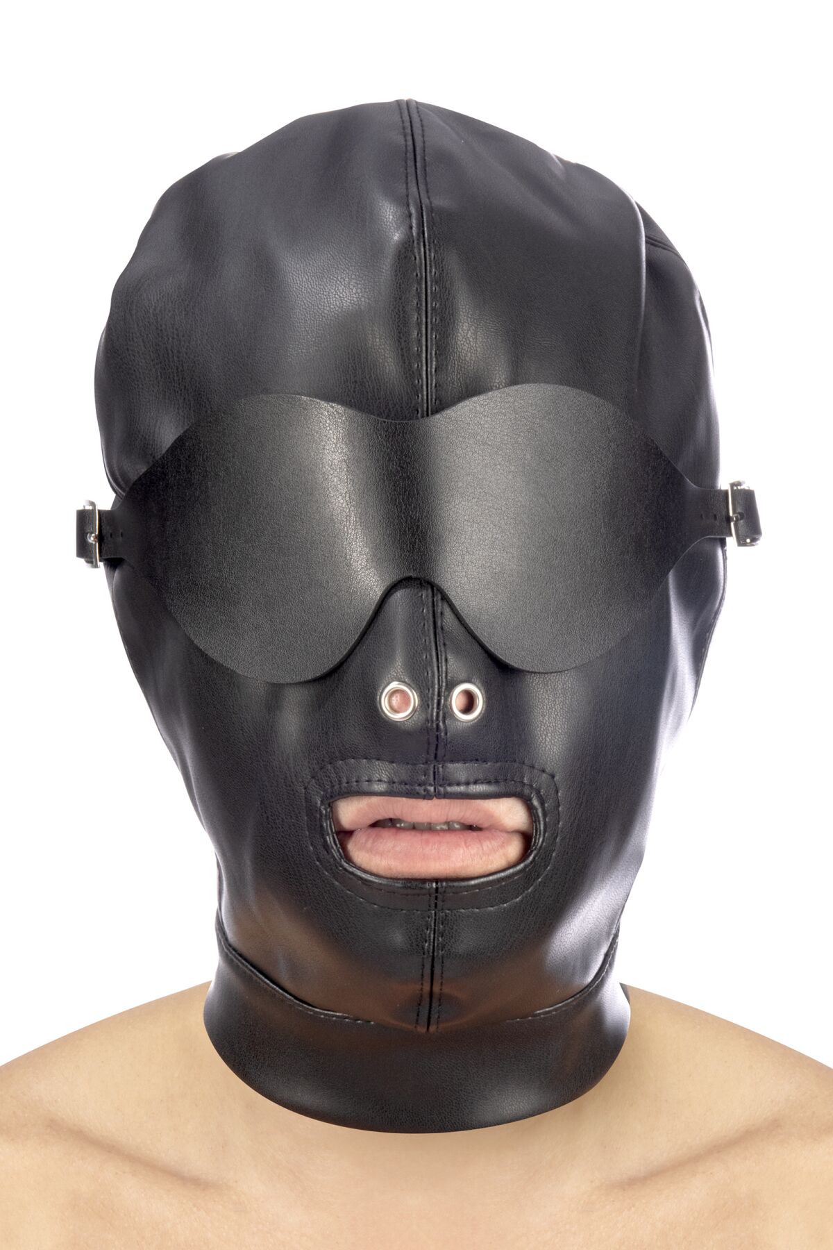 Fetish Tentation BDSM hood in leatherette with removable mask - Капюшон для БДСМ зі знімною маскою