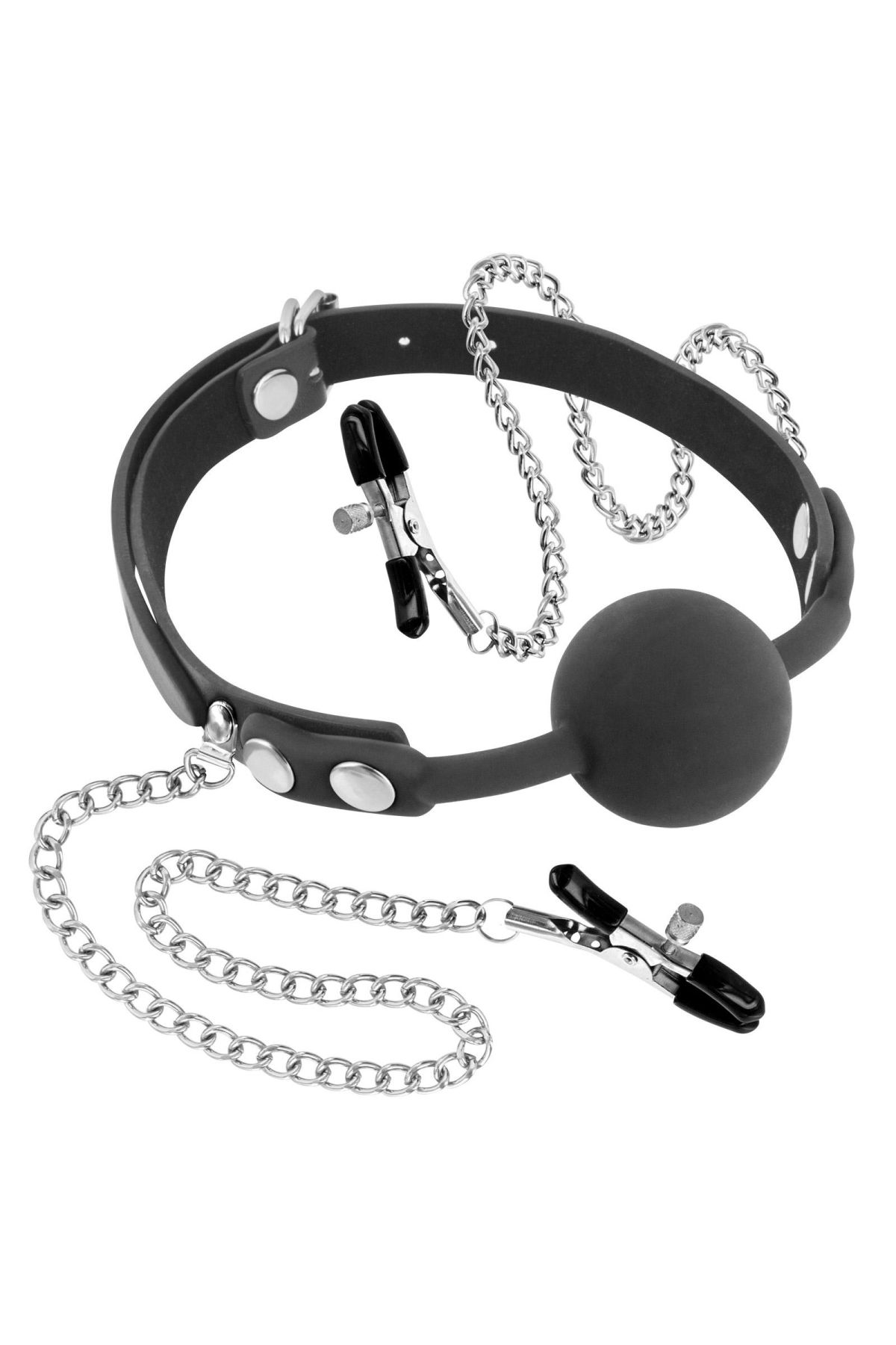 Fetish Tentation Gag Ball with Nipple Clamps - Кляп с силиконовым шариком и зажимами для сосков