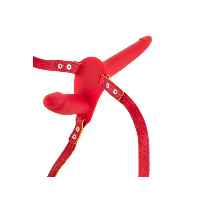 Fetish Tentation Strap-On with Double Dildo Red - Подвійний страпон, 15х3 см (червоний)