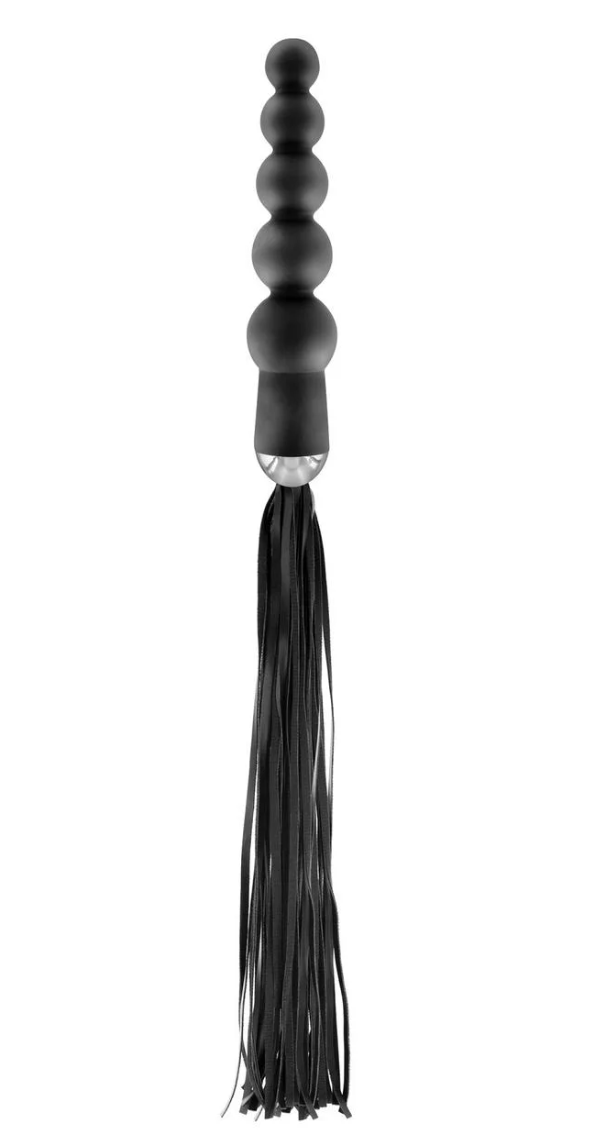 Fetish Tentation Whip with Rosary Handle - флогер з ручкою з анальними намистами, 19х4 см (чорний)