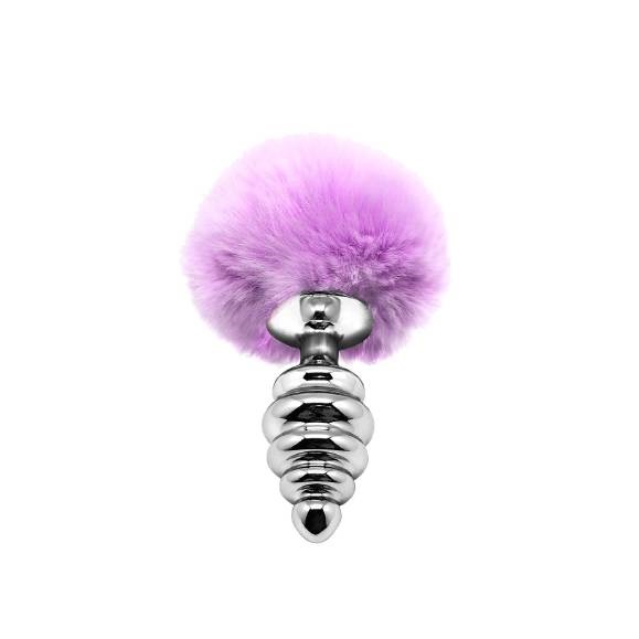 Alive Fluffly Twist Plug M - Металлическая анальная пробка с хвостиком, 6.3х3.2 см (фиолетовая)