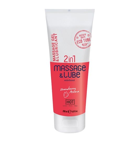 HOT Massage & Glide Gel 2in1 Strawberry - 2в1 лубрикант на водній основі та масажний гель з ароматом полуниці, 200 мл