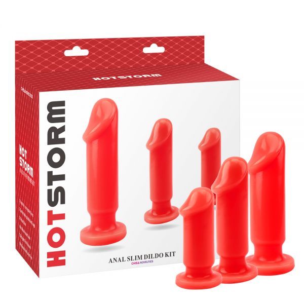 Hot Storm Anal Slim Dildo Kit - Набір анальних пробок з вібрацією (червоний)