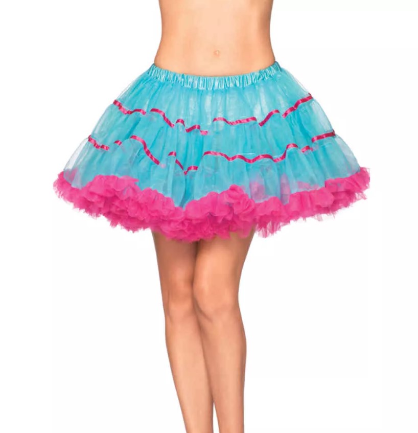 Leg Avenue Petticoat - Багатошарова спідниця атласна, One Size (бірюзовий з рожевим)