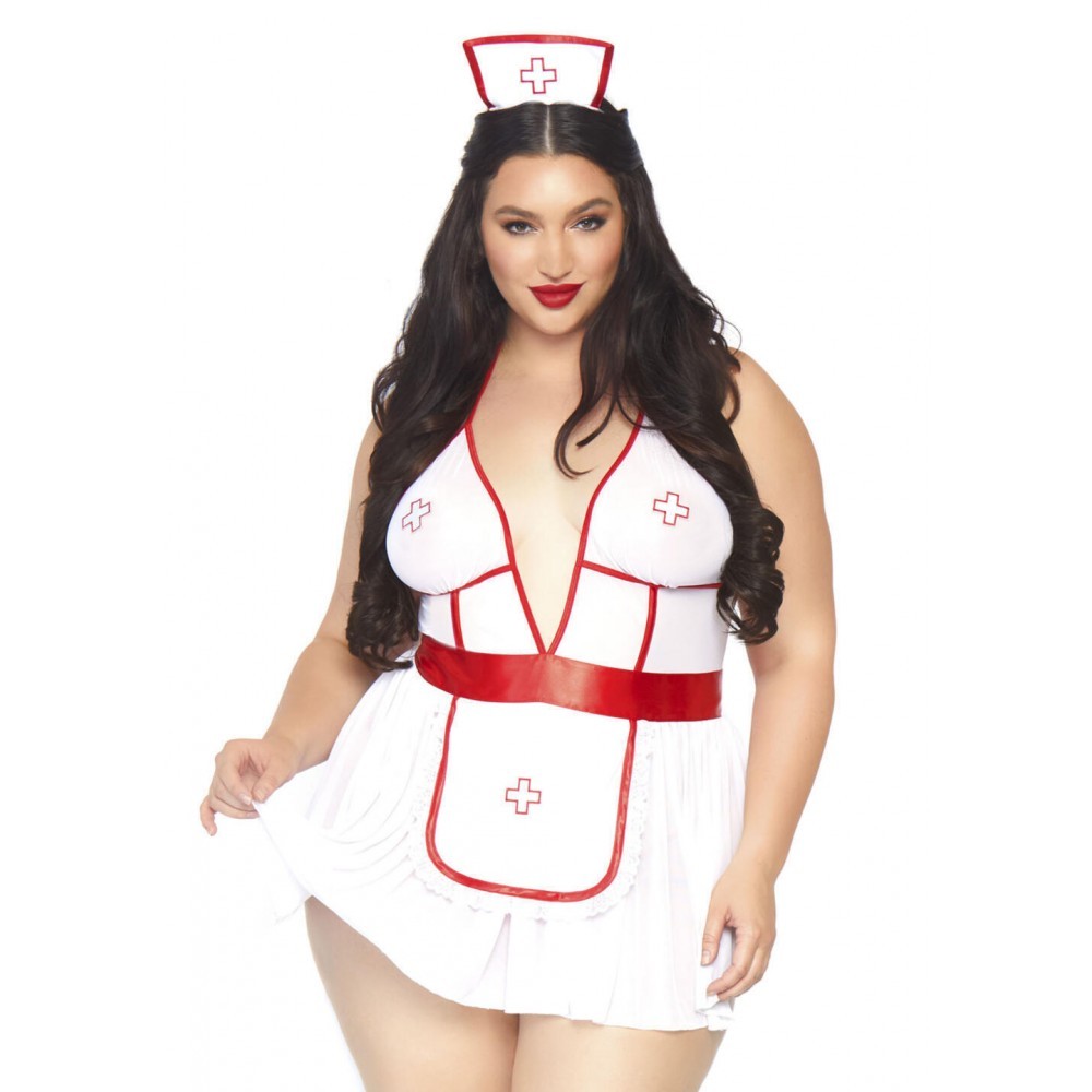 Leg Avenue-Roleplay Nightshift Nurse + White/Red - Сексуальный комплект медсестры, XL\XXL