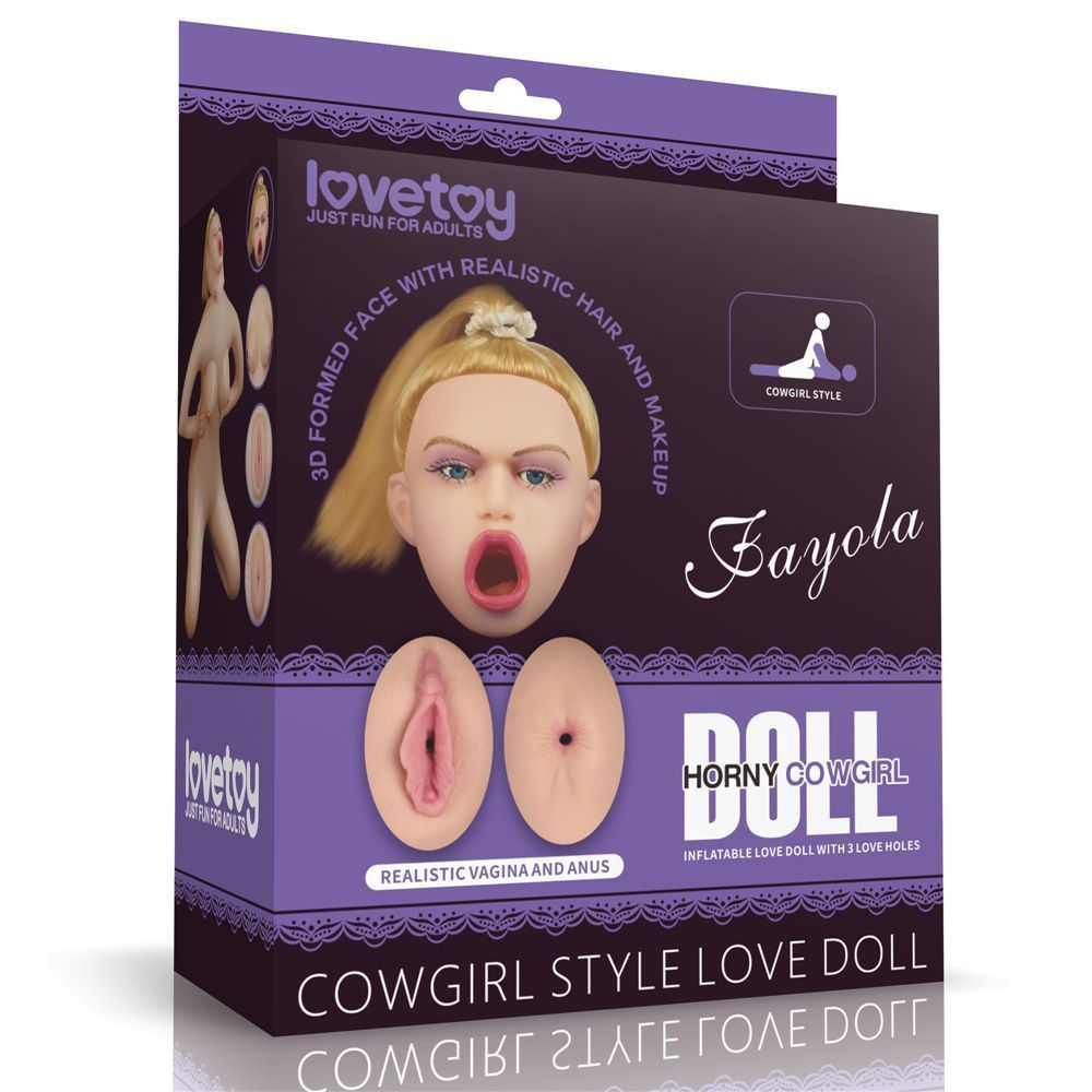 LoveToy Cowgirl Style Love Doll - надувная секс кукла с 3 отверстиями в позе наездницы, 89 см (телесный)