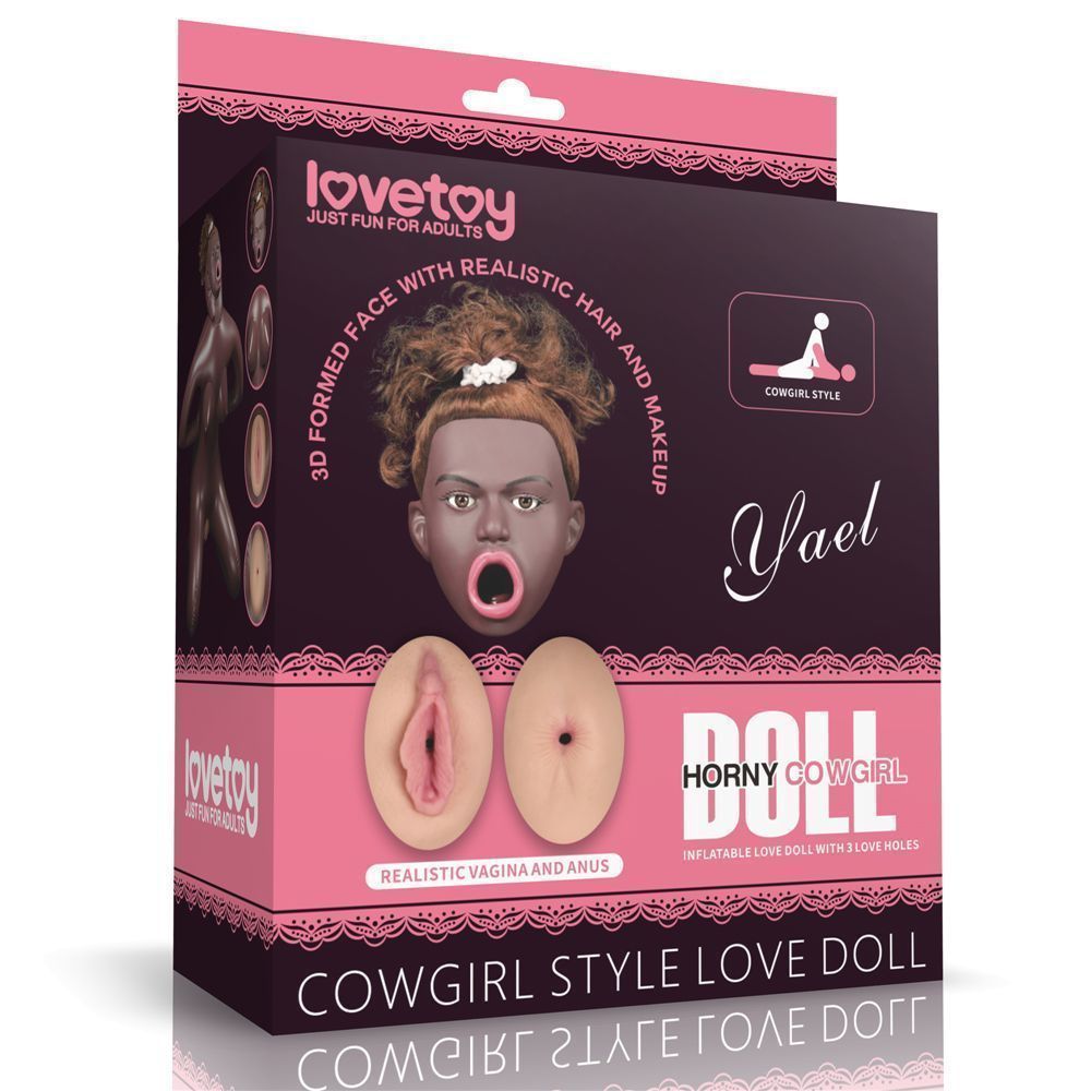 LoveToy Cowgirl Style Love Doll - надувная секс кукла с 3 отверстиями в позе наездницы, 89 см (коричневый)