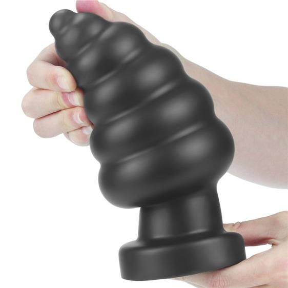 LoveToy King Sized Vibrating Anal Cracker 7 – велика ребриста анальна пробка з вібрацією, 18х8.3 см (чорний)