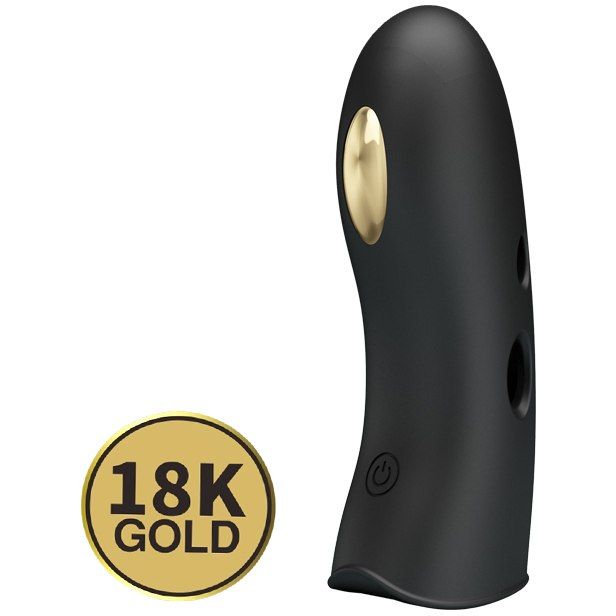 LyBaile Pretty Love Miraco Electric Vibrator Black - Вібронасадка на палець з електростимуляцією та золотом 18К, 10.5х3 см (чорний)