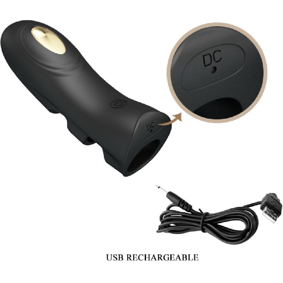 LyBaile Pretty Love Pegasus Electric Finger Vibrator Black - Насадка для фінгерингу з електстростимуляцією та золотом, 10.5х3.1 см