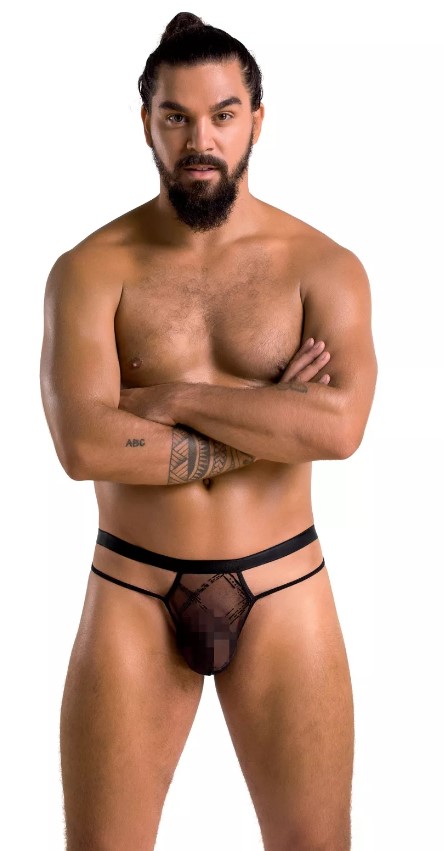 Passion - 029 THONG COLLIN black - Сексуальные мужские стринги, L/XL