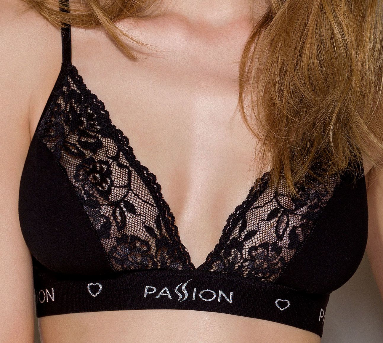 Passion PS001 TOP - Еластичний топ з мереживом, XL (чорний)