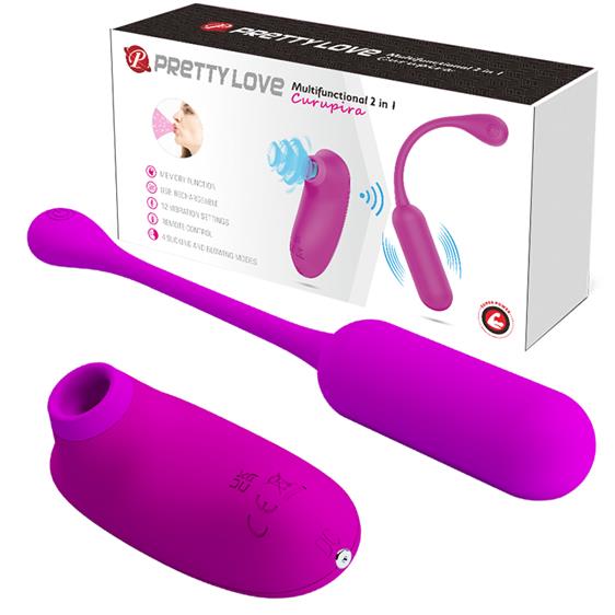 Віброяйце з кліторальним стимулятором - Pretty Love Curupira Multifunctional 2 in 1 Purple