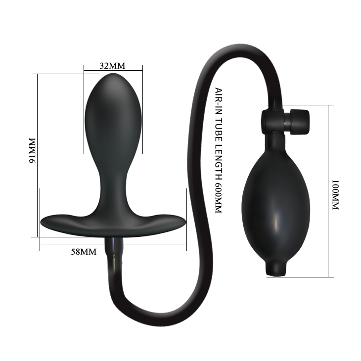 Pretty Love Inflatable Anla Plug Black - надувная анальна пробка со смещенным центром тяжести, 15 см (черный)