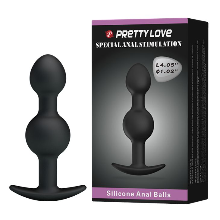 Pretty Love silicone Anal balls Black - Анальна пробка із зміщеними центрами ваги, 10,4х2.2-2.6 см (чорний)