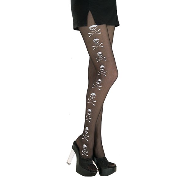 Rubies Skull Print Pirate Tights Stockings - Колготки с черепами, S-L (чёрный)