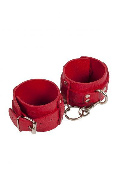 sLash Leather Dominant Hand Cuffs - кожаные наручники, 19.5 см (красный)