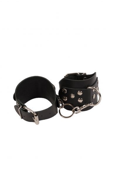 sLash Leather Hand Cuffs Black - кожаные наручники, 23 см (чёрный)