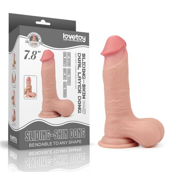 7.8'' Sliding Skin Dildo - Whole Testicle Flesh - Фалоімітатор, 19.8 см (тілесний)