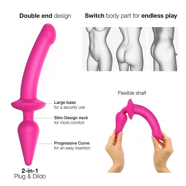 Strap-On-Me Switch Plug-in Semi-Realistic Dildo Fuchsia L - Анальная пробка с фаллоимитатором, 15.5х3.4 см и 9.4х4.5 см (фуксия)