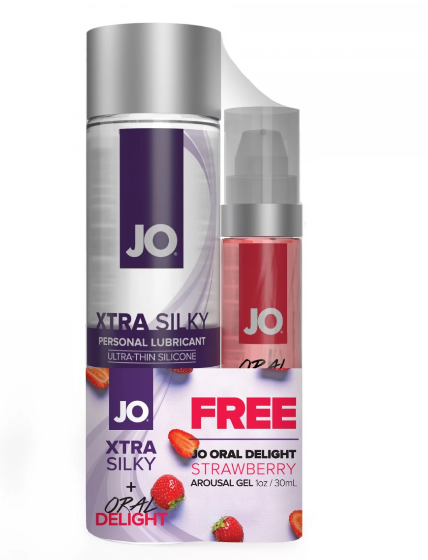 System JO GWP: Xtra Silky Silicone 120 мл + Oral Delight Strawberry 30 мл - Набор лубрикантов