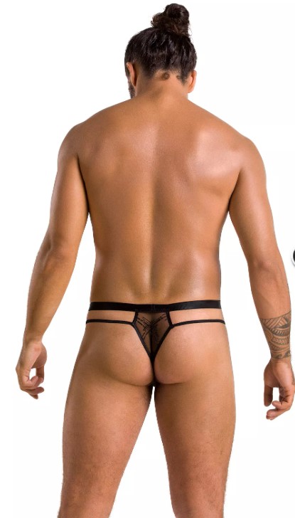 Passion - 029 THONG COLLIN black - Сексуальные мужские стринги, S/M