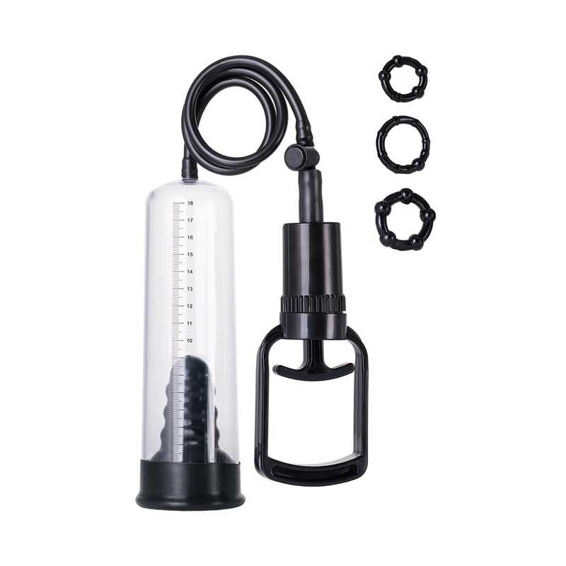 Toyfa A-Toys Vacuum pump - Вакуумна помпа з ерекційними кільцями в комплекті, 20.5х5.6 см