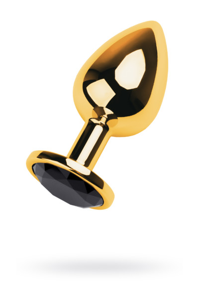 TOYFA Metal Golden anal plug - серебристая анальная пробка с кристаллом, 9х4 см (чёрный)