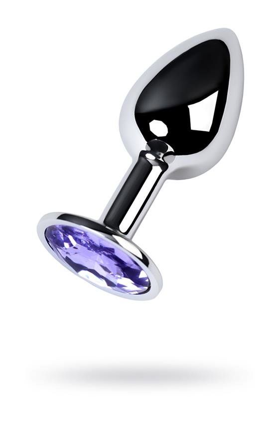 Toyfa - Silver anal plug with gem - Анальная пробка с камушком, 7х2.5 см (сиреневый)