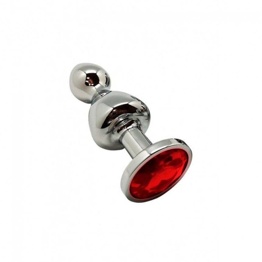 Wooomy Lollypop Double Ball Metal Plug S - Анальная пробка, 8.5х2.8 см (красный)