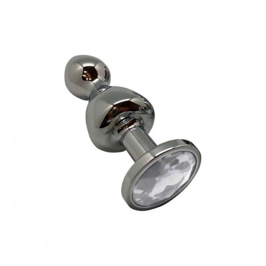 Wooomy Lollypop Double Ball Metal Plug M - Анальная пробка, 9.4х3.1 см (прозрачный)