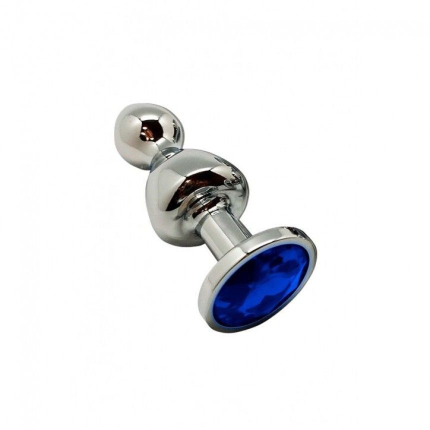 Wooomy Lollypop Double Ball Metal Plug S - Анальная пробка, 8.5х2.8 см (голубой)