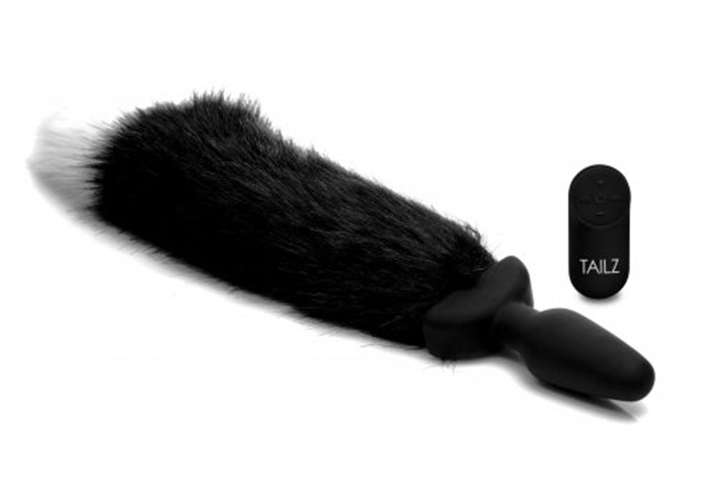 Xr Brands Waggerz Moving та Vibrating Fox Tail Anal Plug - анальна пробка з хвостом, 10.2х3.8 см (чорний)